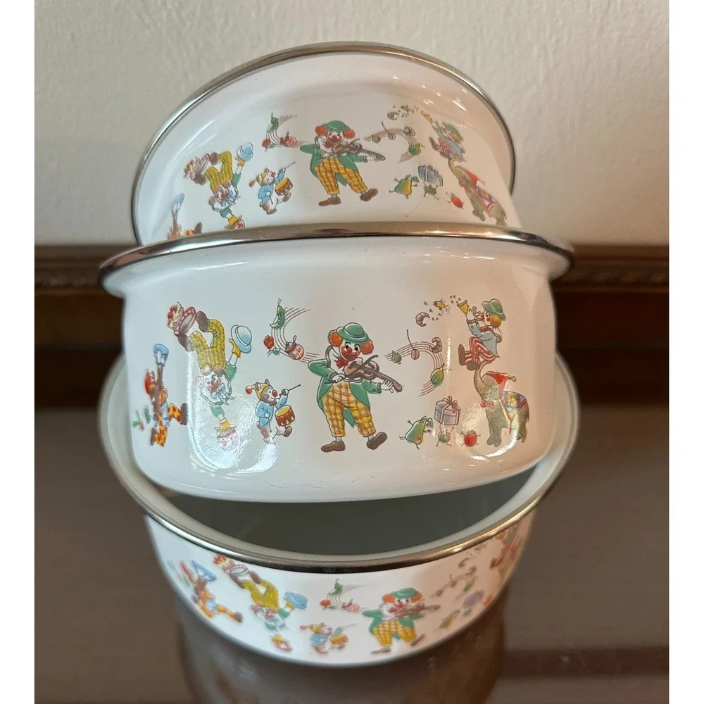 Vintage Enamelware‎ Cooking Pierrot Clown Bowl 3 Piece Set
